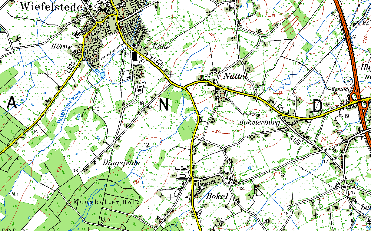 Topographic Map of Wiefelstede-Bokel (TK50-1998)